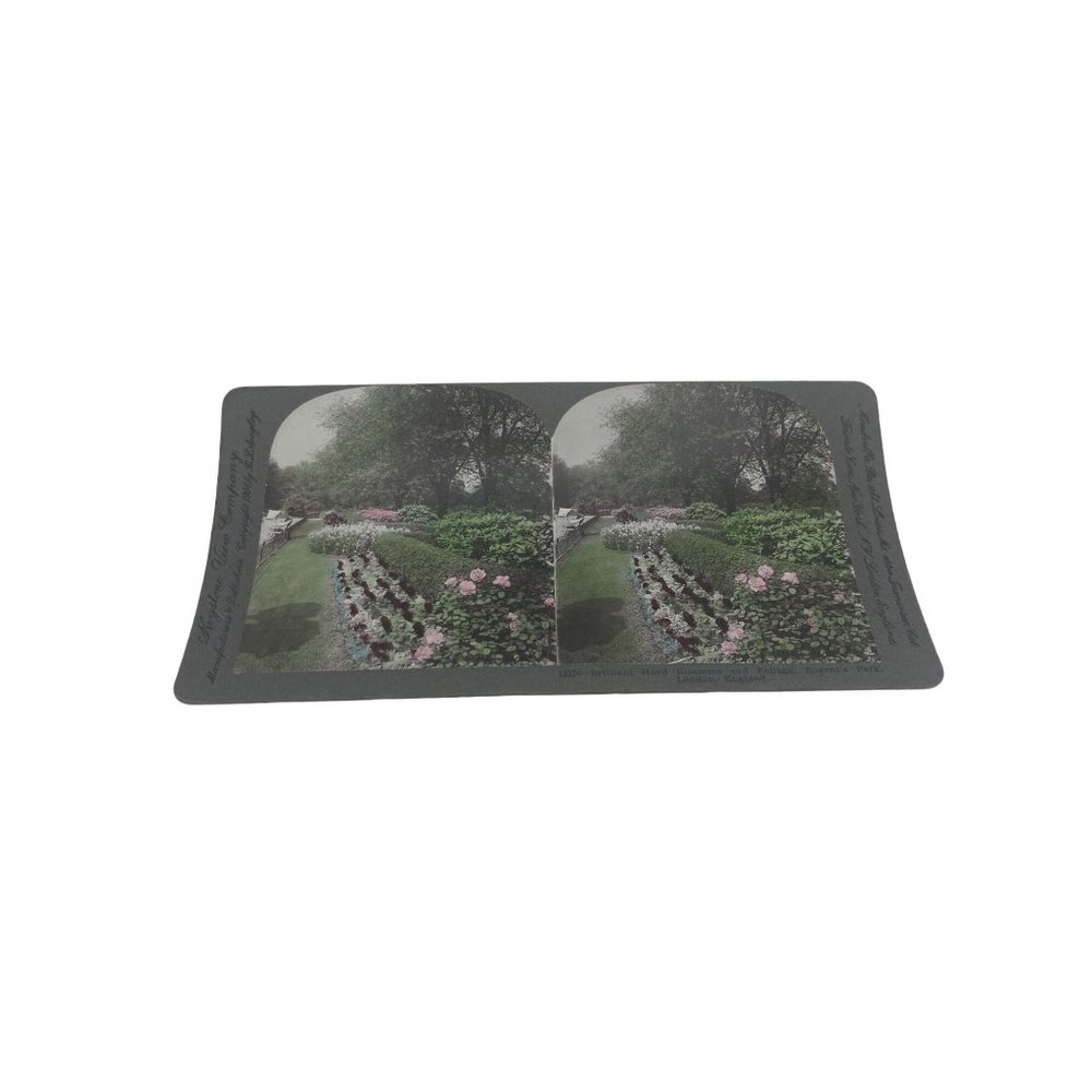 Antique Stereoscope Card Brilliant hued blossoms and foliage Regents Park London